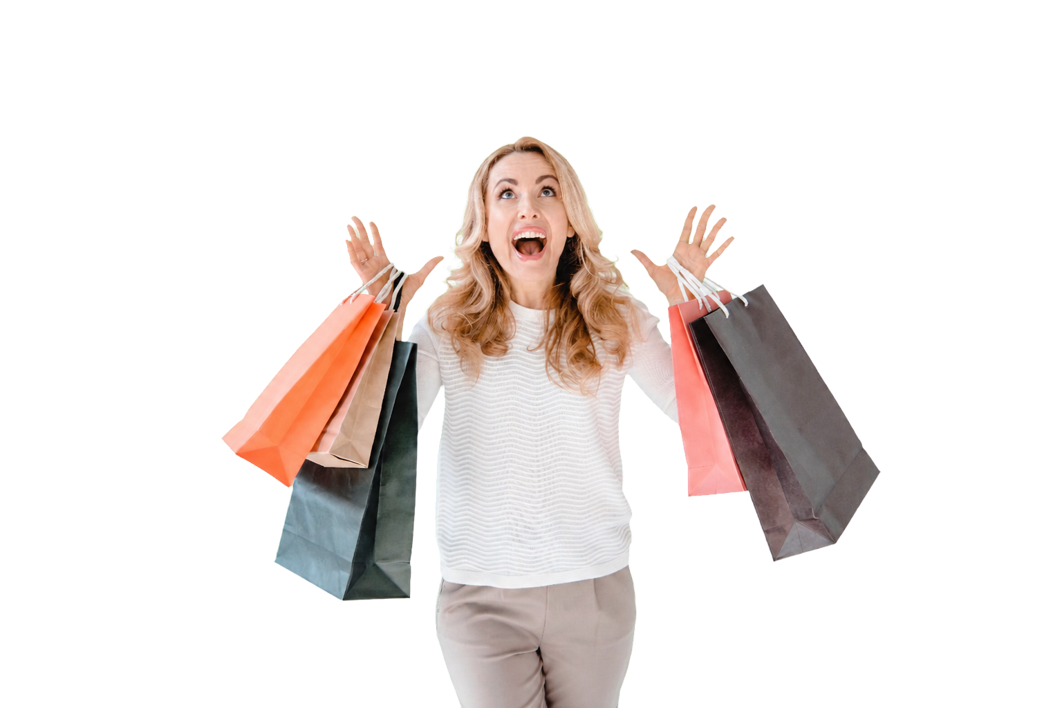 Woman holding colorful shopping bags