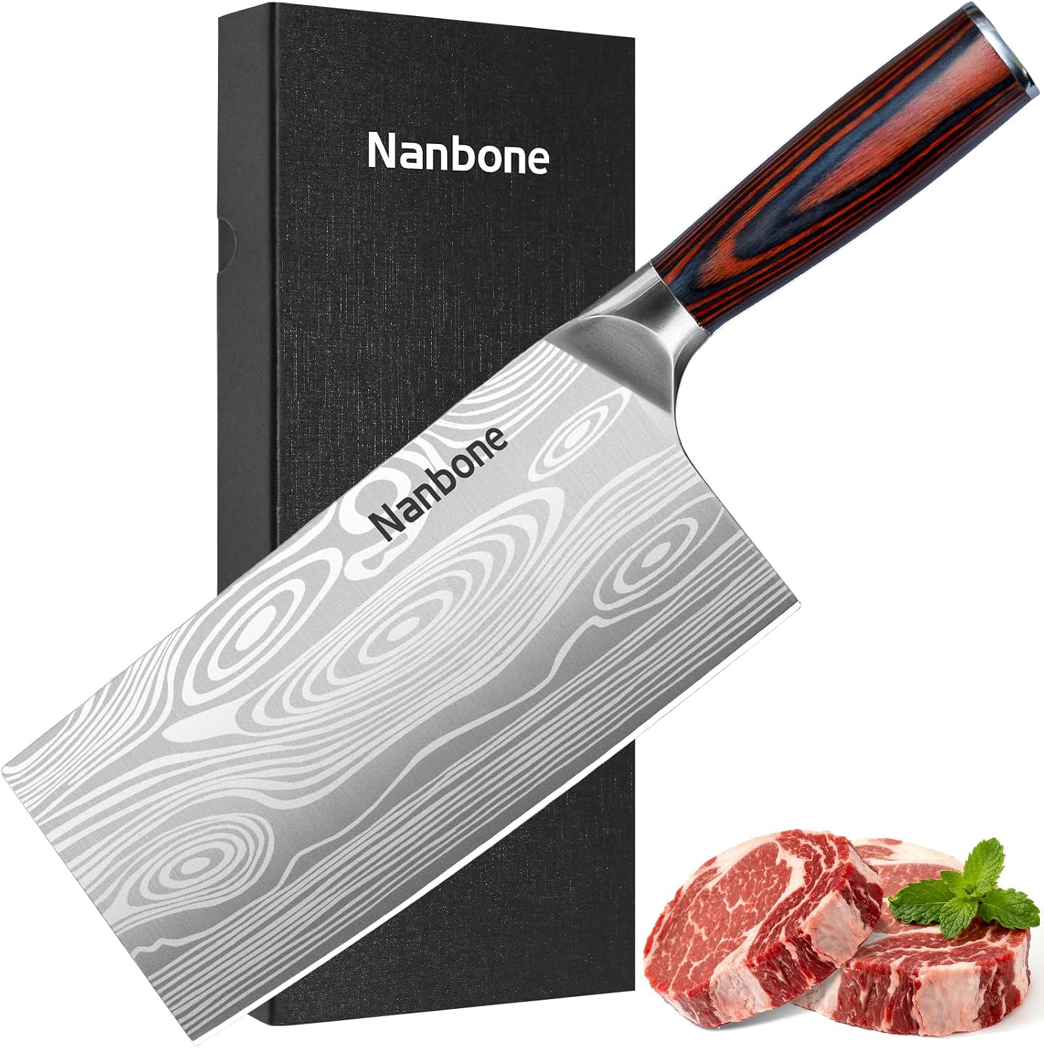 Nanbone 8-Inch Meat Cleaver Knife, High-Carbon Stainless Steel